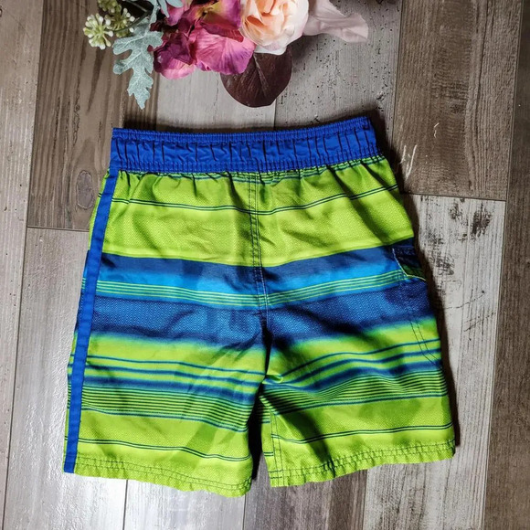 OP Ocean Pacific Green and Blue Boys Swim Trunks Board Shorts Size XS 4-5 EUC - Picture 5 of 14